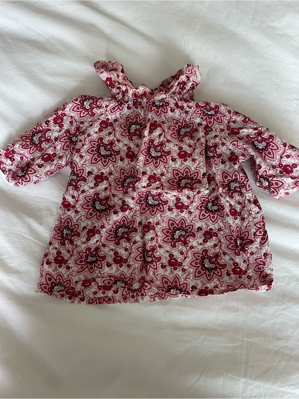 Baby Bean Red and Pink Paisley shirt with Ruffle Collar